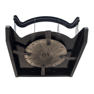 View from below of the Prime 80" Direct Drive Brush Cutter, highlighting its robust construction and underside details, including the round metal plate and support brackets, set against a white background.